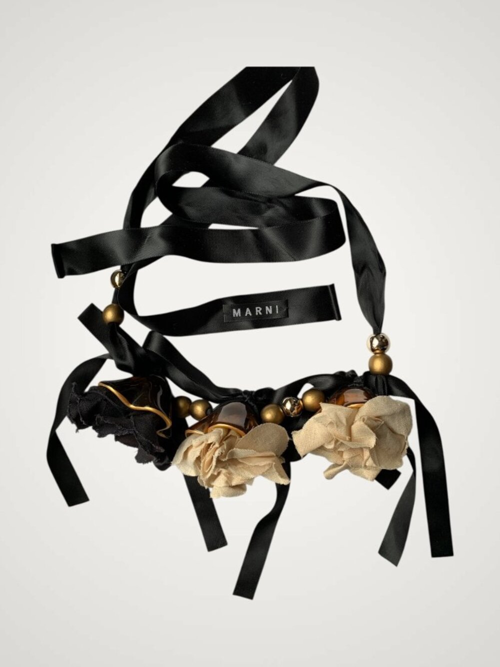 Marni Resin & Linen Silk Ribbon Collar Necklace